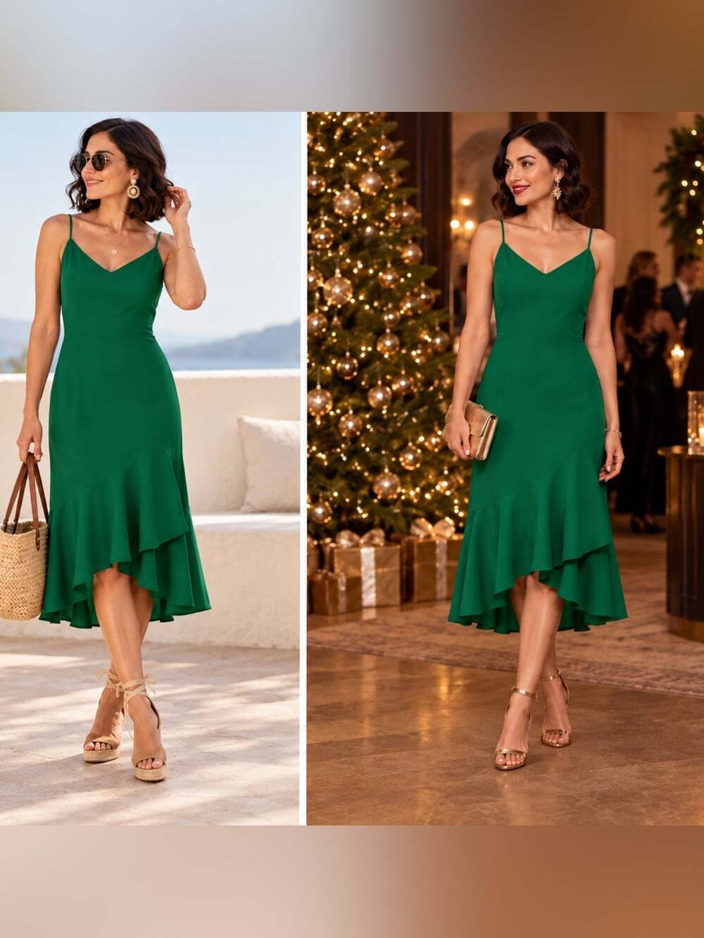 Banana Republic Emerald Green Ruffle Hem Midi Dress Size 4 – Elegant / Holiday